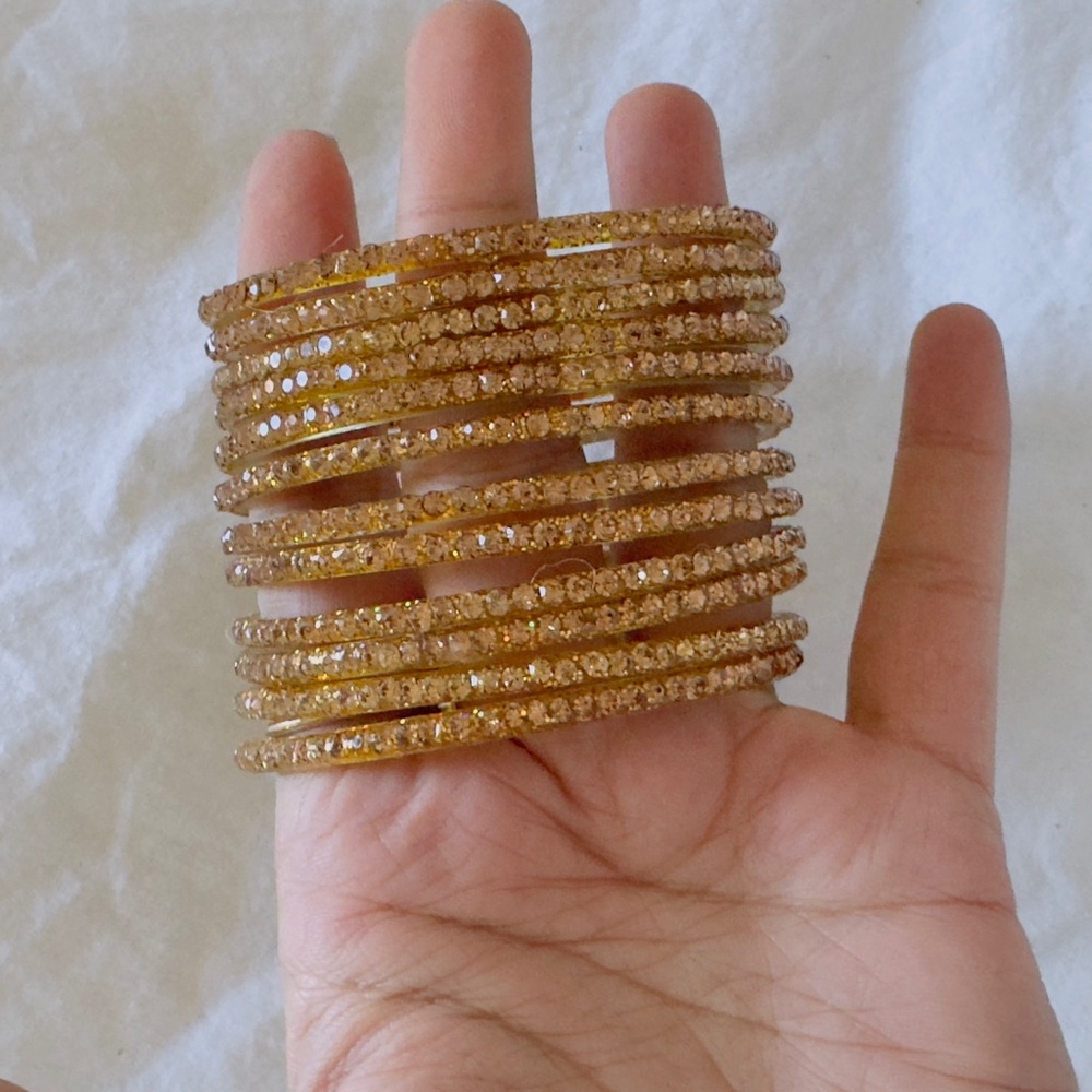 Brand new Indian Pakistani festive glass with rhinestone Gold Bangle Set
